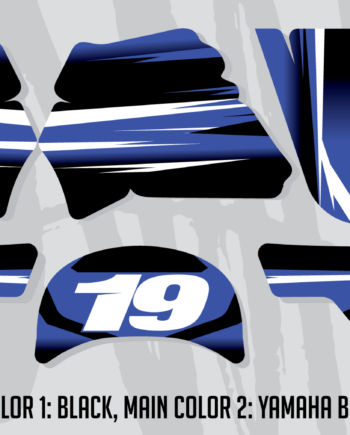 Black, blue, and white number 19 motocross graphics plates