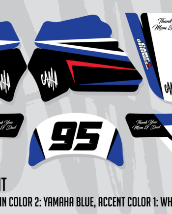 Blue, black, red, and white motocross graphics kit