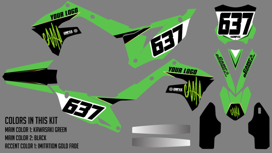 Illustration of green Your Logo motocross graphics kit